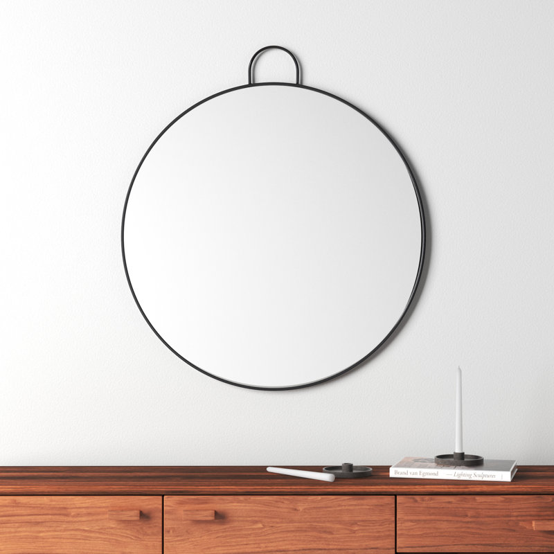 Kathy Metal Round Wall Mirror, Black