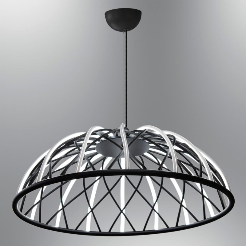 Lustre noir moderne, structure en métal avec capuchon en acrylique, 29,9 po de diamètre x 47,2 po de hauteur | 1 x DEL 70 W, 3 000 K, 7 000 lumens | Éclairage élégant pour le salon, la salle à manger ou l'entrée - Élégant et écoénergétique