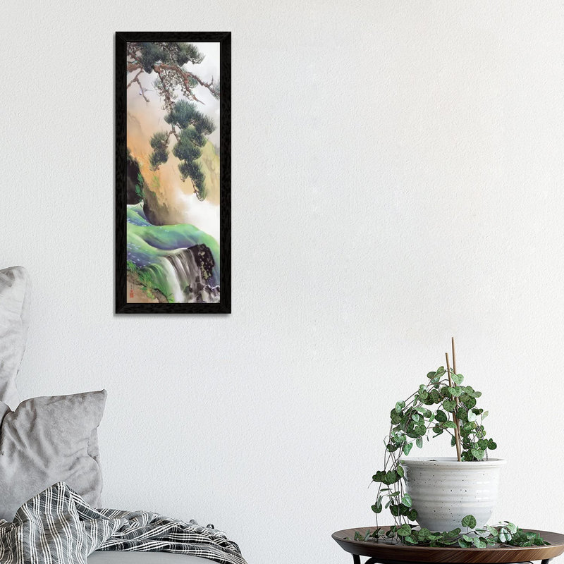 Spring Of Mountain by Yamamoto Shunkyo - Panoramic Painting on Canvas, Black Floater Framed, 152.4 cm H x 50.8 cm W