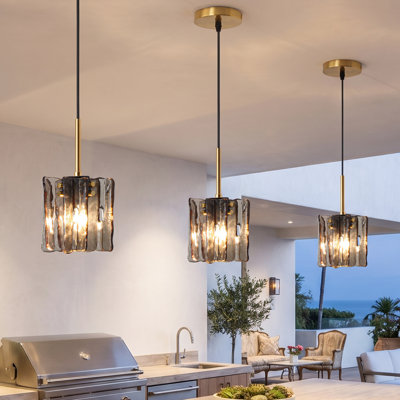 Modern Smoked Gray 1-Light Pendant Light With Glass Shade