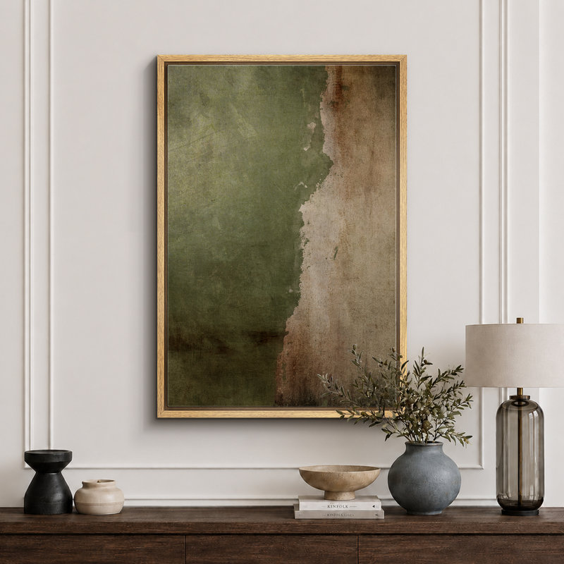 Œuvre d'art vert et beige vieilli, images murales abstraites rustiques modernes, impression sur toile encadrée, Naturel