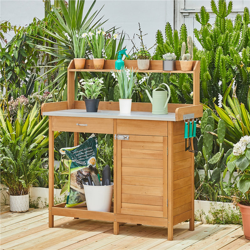 Garden Wood Potting Bench 100% Fir Wood, Light Brown