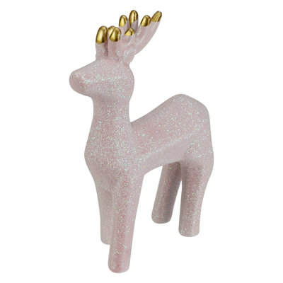 Figurine de Noël renne en céramique rose 6 po