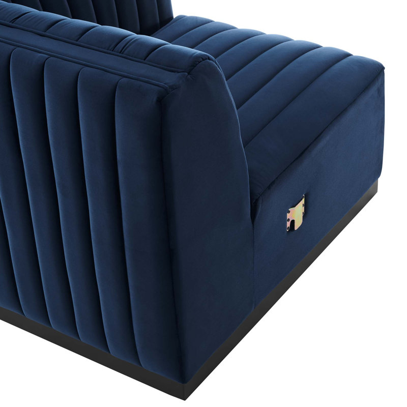 Conjure Channel Tufted Sofa by Modway, Black, Midnight Blue Velvet, 28" H x 155" W x 36.5" D