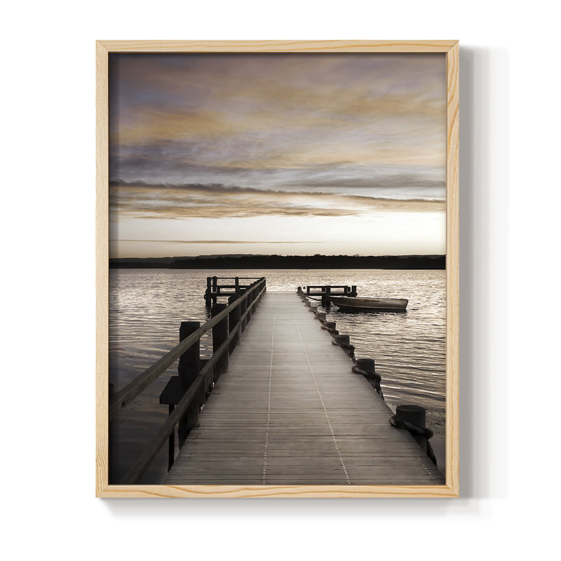 Coucher de soleil sur une jetée, reproduction encadrée - bois massif, H 11 po x l 9 po