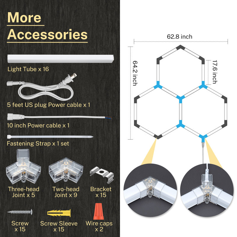 16 lumières de garage hexagonales à DEL