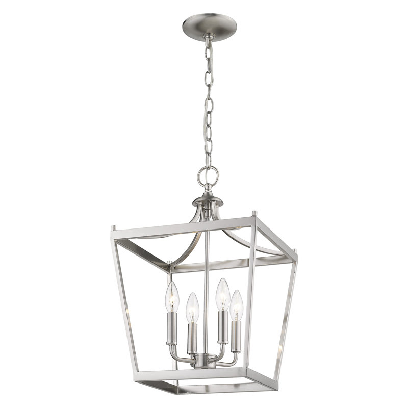Luminaire suspendu géométrique à 4 lumières Rancourt, Nickel satiné