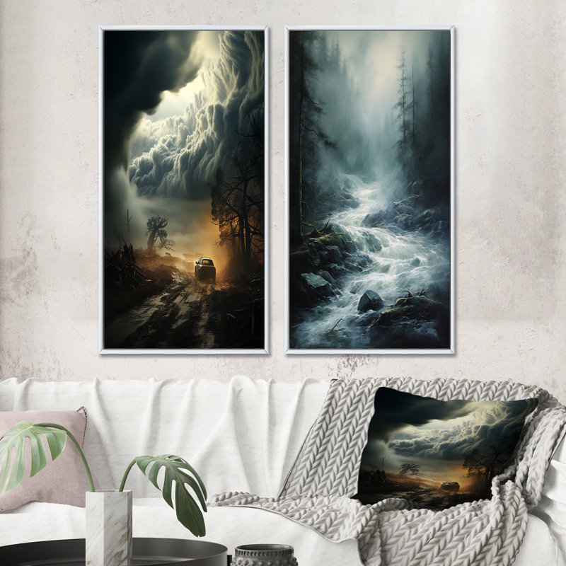 «Storm Misty Torrent», 2 pièces, Cadre blanc, H 40 po x l 40 po