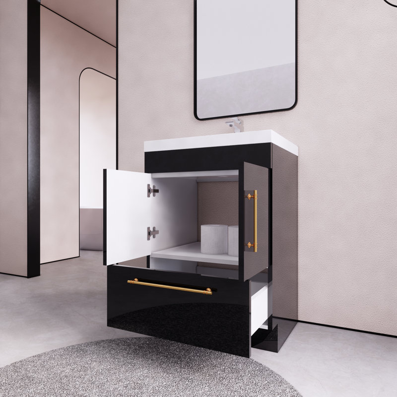 Meuble-lavabo simple Spring, Noir lustré