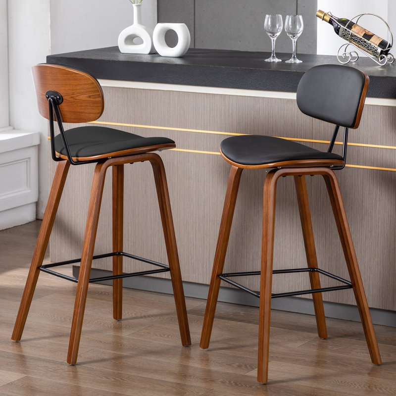 Upholstered Counter Stool with Solid Wood Frame, Black