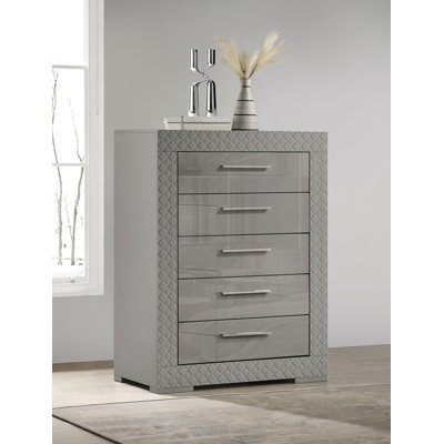 5-Drawer Bedroom Chest Of Drawers Grey High Gloss