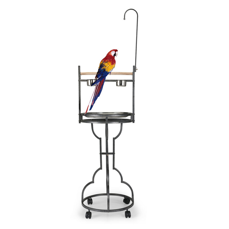 72'' extended metal bird playstand with wheels, Open&Movable Playstand for floor
