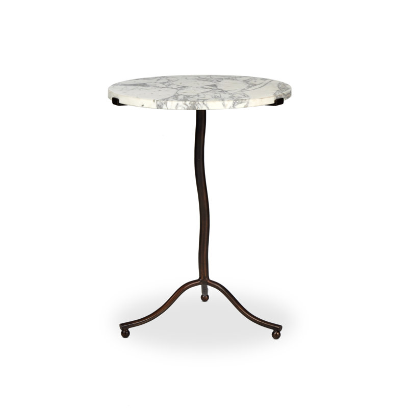 SOPHIE Marble End Table, Veined White Top/Antique Rust Base