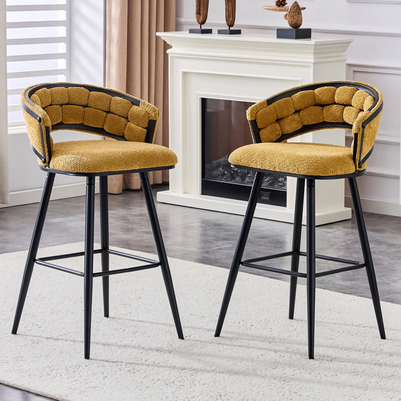 Tabourets de bar en velours, Noir, jaune