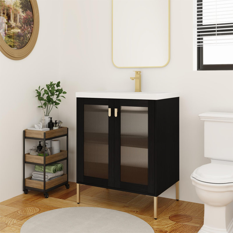 Meuble-lavabo autoportant simple 28 po avec plateau en céramique Izaaz