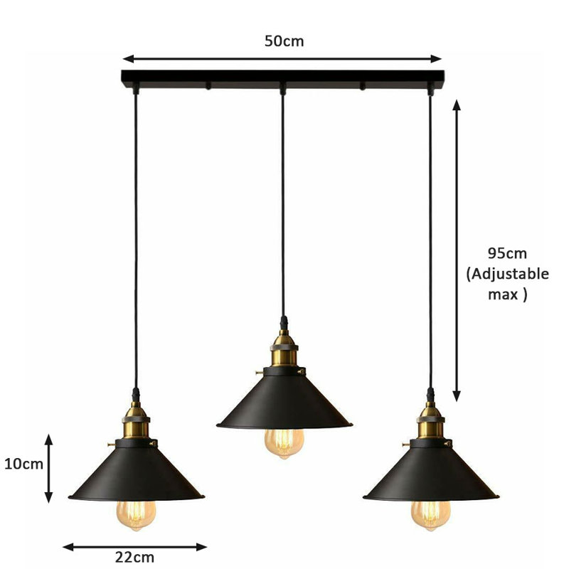 Latshaw 3-Light Kitchen Island Cone Pendant, Black