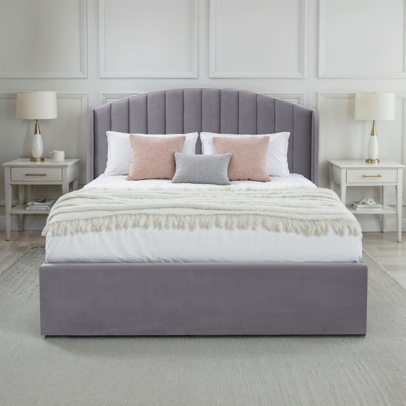 Bayson Upholstered Double (4'6) Bed, Grey, Jade