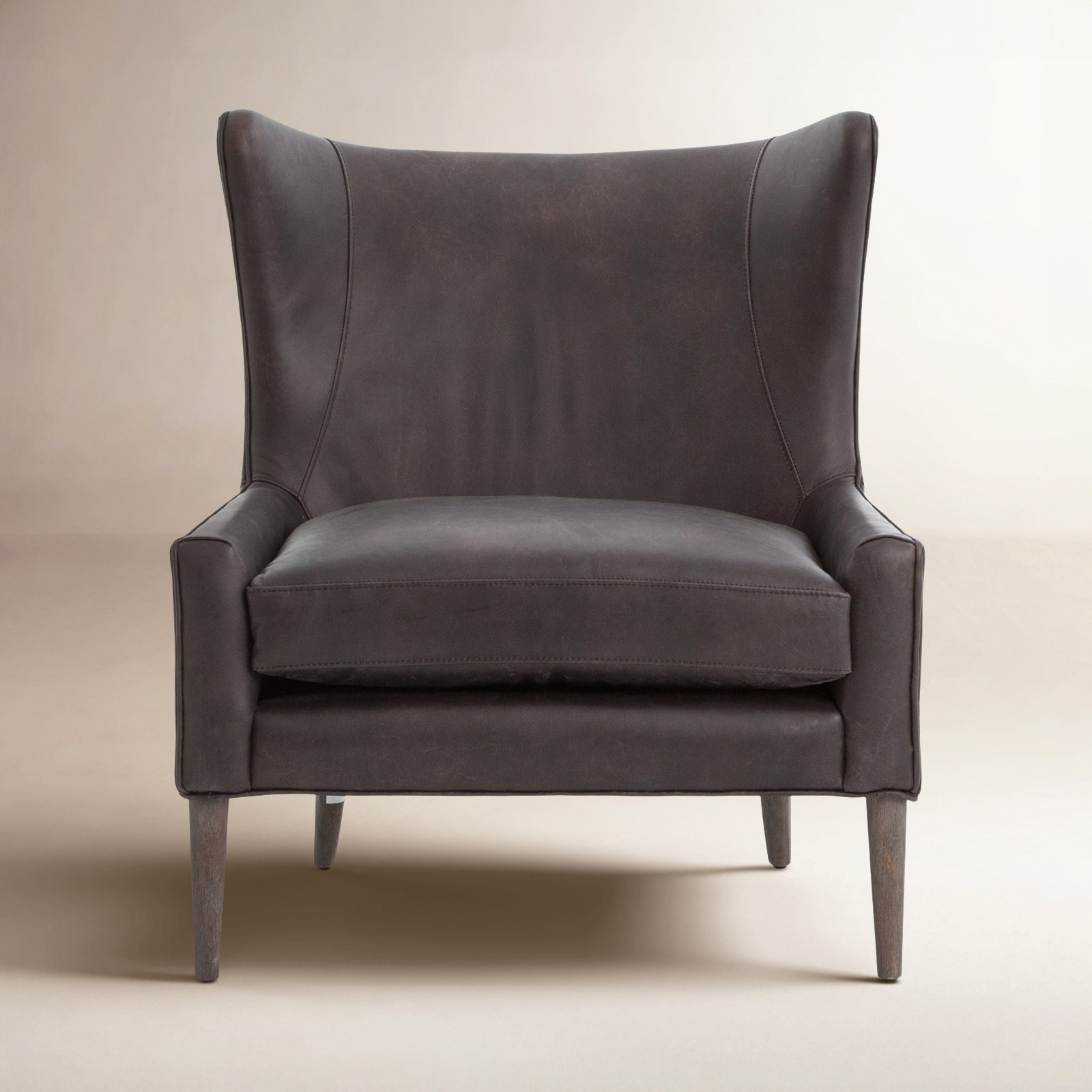 Perth Genuine Leather Wingback Chair, Vintage Black, Toasted Parawood