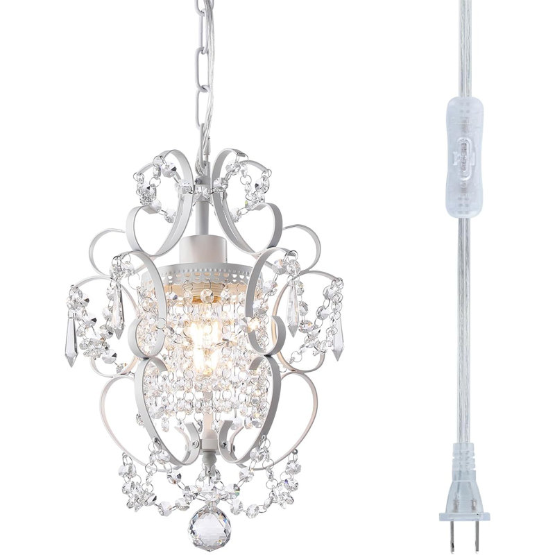 Mini Crystal Plug-In Chandelier With Adjustable Hanging Cord And On/Off Switch For Bedroom, Bathroom, And Living Room