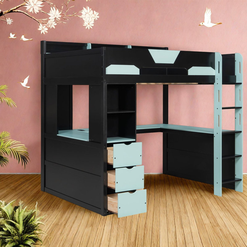 Lits modernes avec rangement, lit mezzanine double en bois avec bureau pour les petites pièces