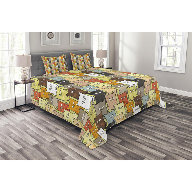Cats Polyester Coverlet, Queen Coverlet + 2 Shams