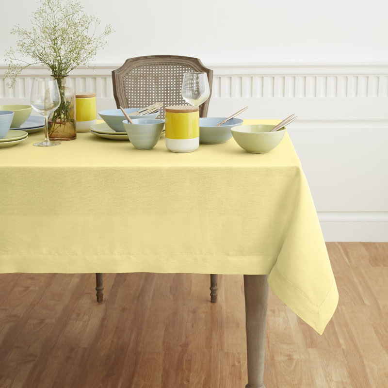 100% Pure Linen Tablecloth - Fete, Yellow, 156" L x 60" W