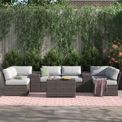 Elodie Wicker Fully Assembled 9 Piece Sectional Seating Group with Cushions