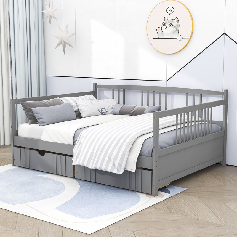 Pavillion Full Size 2 Drawers Wood Daybed, Gray