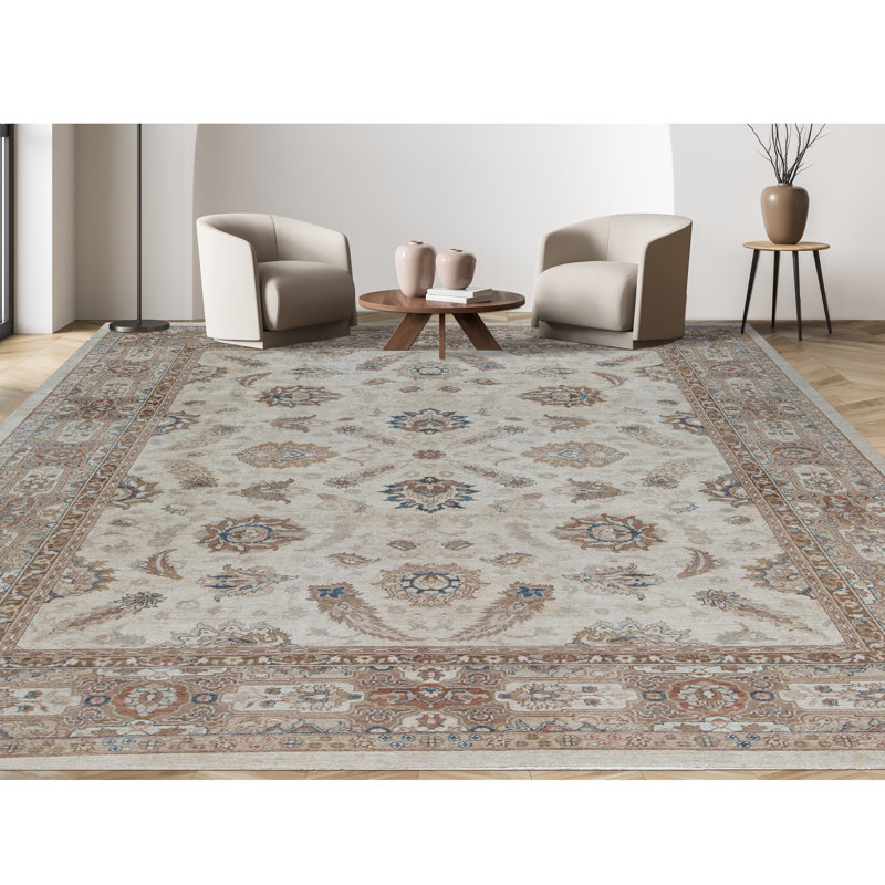 Tapis ivoire et doré de haute qualité noué à la main Sultanabad