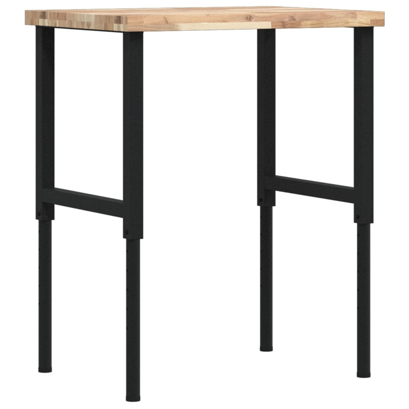 Solid Wood Top Height-Adjustable Workbench, 99.5 cm H x 80 cm W x 60 cm D, Medium Wood
