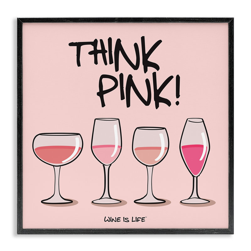 Art numérique «Think Pink Champagne» par WIL, H 12 po x l 12 po, Giclée encadrée noir minuit