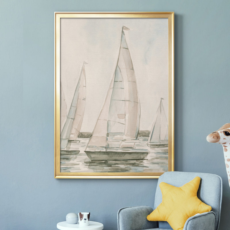 «Sail Scribble I», toile encadrée de qualité supérieure - prête à être accrochée, H 42,5 po x l 30,5 po x P 1 po, Or