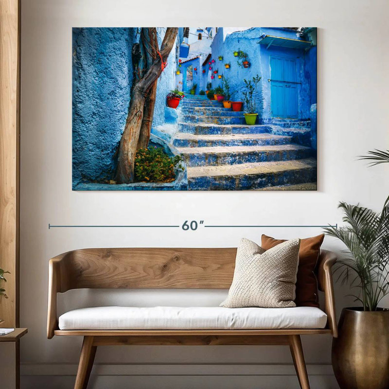 Ravi Chefchaouen escalier bleu, H 34 po x l 51 po