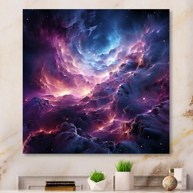 Rêves interstellaires abstraits mauve sarcelle - impression, Toile tendue, H 16 po x l 16 po x P 1 po