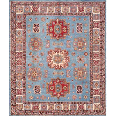 Tribal Hand-Knotted Wool L. Blue/Ivory Area Rug