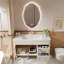 Meuble-lavabo sur pied en bois d'hévéa crème avec lavabo en céramique intégré et miroir intelligent-1351511736