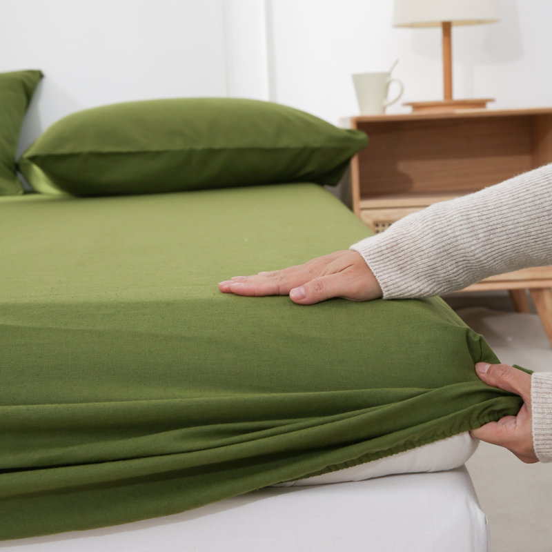 Linen Sheets Set, Green, Queen Sheet Set with 1 Fitted Sheetand2Pillowcases
