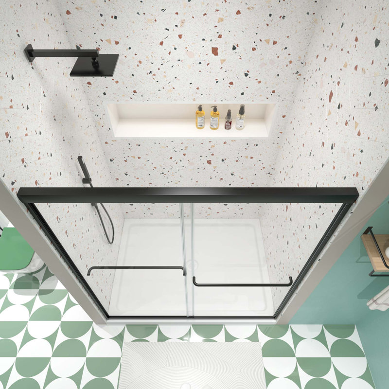 Shower Door,Sliding Door,With 1/4" Tempered Glass, Black