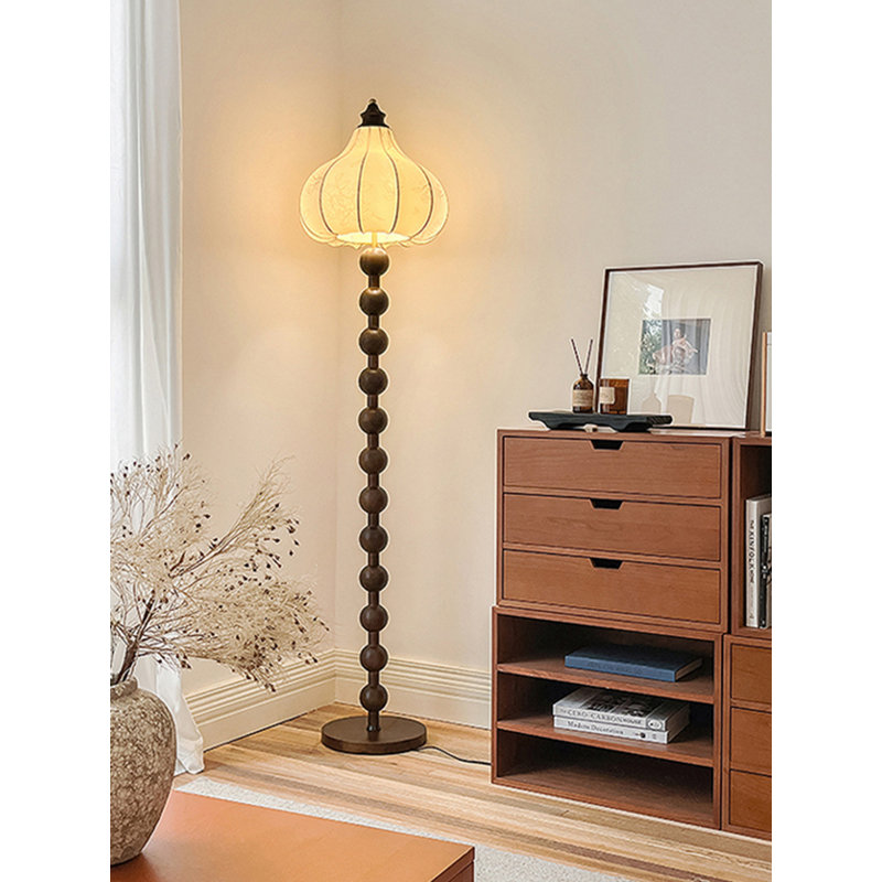 French Vintage-Style Solid Wood & Fabric Floor Lamp