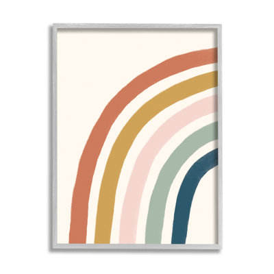 Half Arch Children's Rainbow Boho Toned Stripes Gray Farmhouse Rustic Framed Giclee Texturized Art by Deborah Curiel