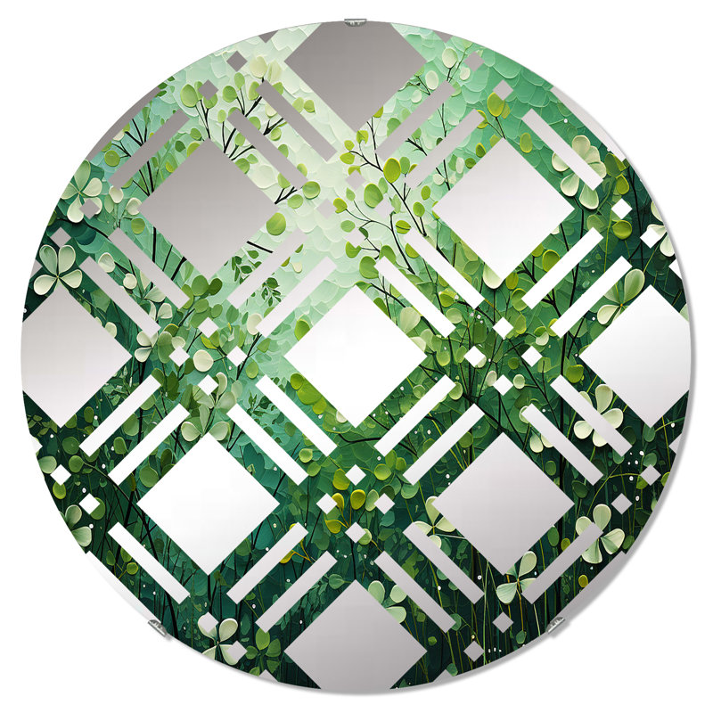 Miroir décoratif à motif écossais blanc et vert Symphony II - MIR113477-Round, 23,6 po x 23,6 po