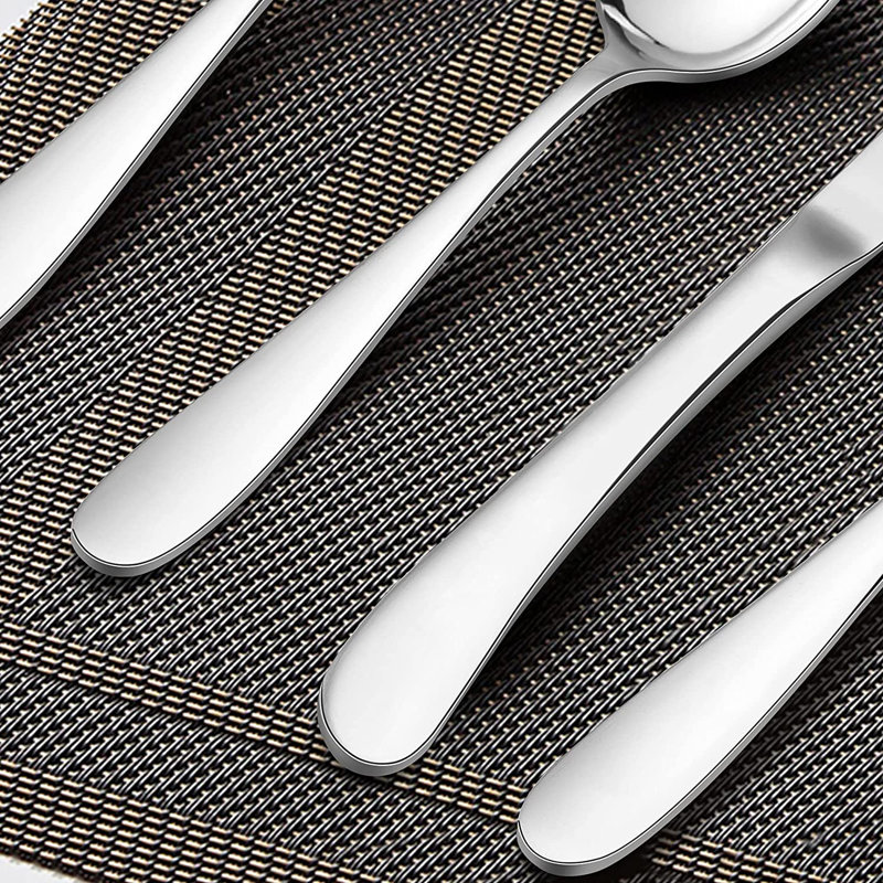 Ensemble d'argenterie robuste avec ustensiles de service, ensemble de couverts en acier inoxydable 45 pièces, vaisselle lourde pour 8 personnes, couverts modernes pour la maison, va au lave-vaisselle, poli miroir