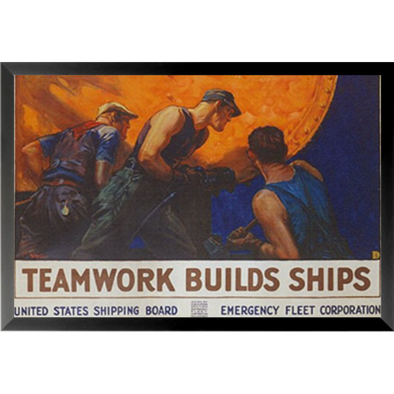 «Teamwork Builds Ships», affiche vintage encadrée
