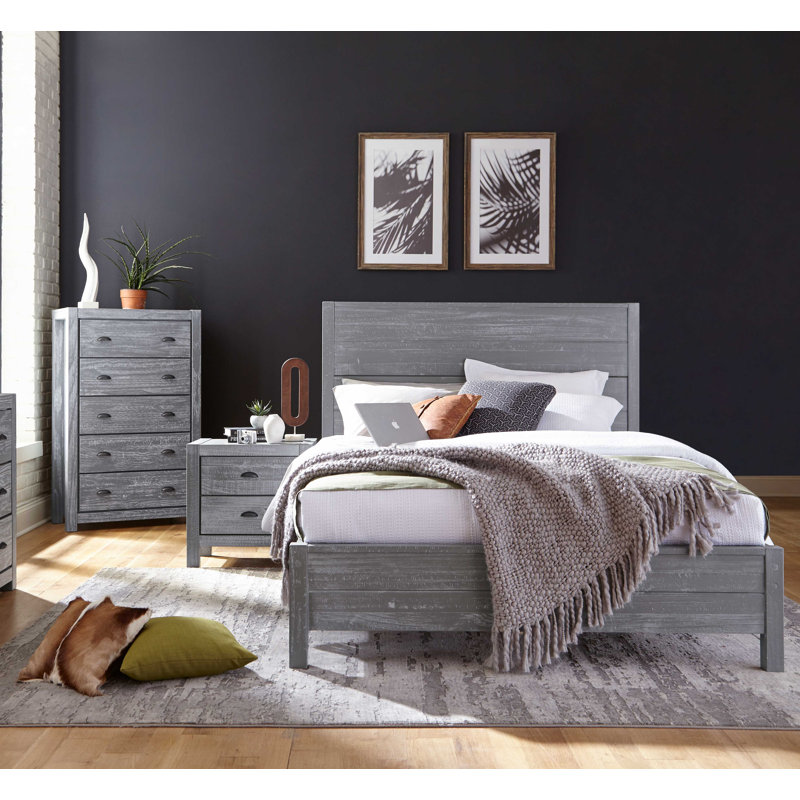 Montauk Bedroom Set, Rustic Gray, Twin, 4 Pcs: Bed, 2 Nightstands, Dresser
