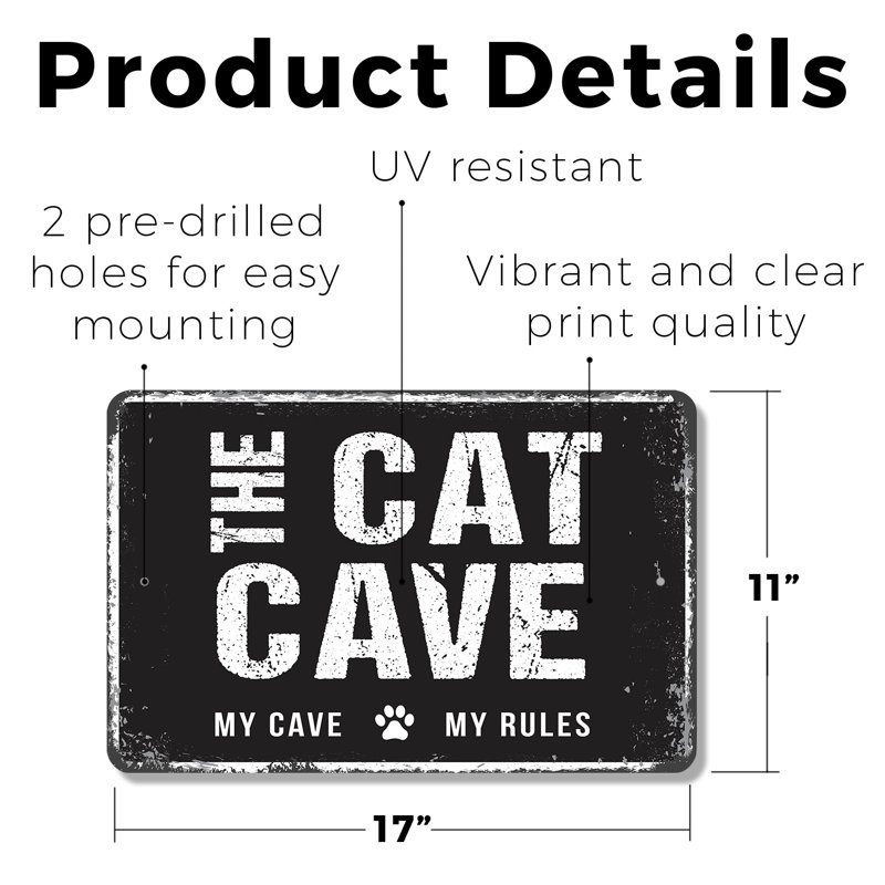 Plaque en plastique The Cat Cave 11 po x 17 po, H 11 po x l 17 po x P 0,1 po