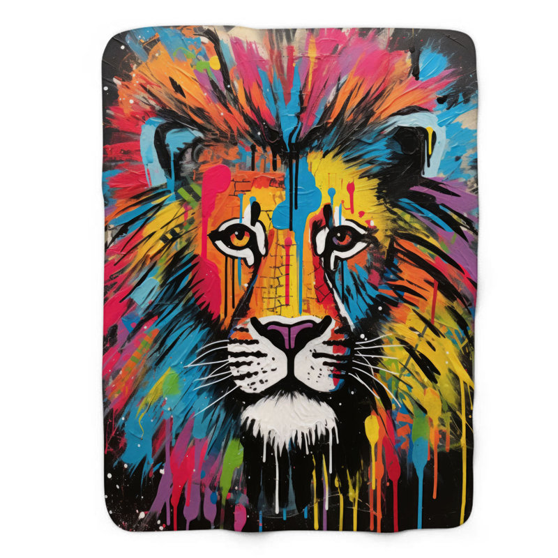 Wildlife Cubism - Couverture sherpa de qualité supérieure 1 pièce, Grand lit