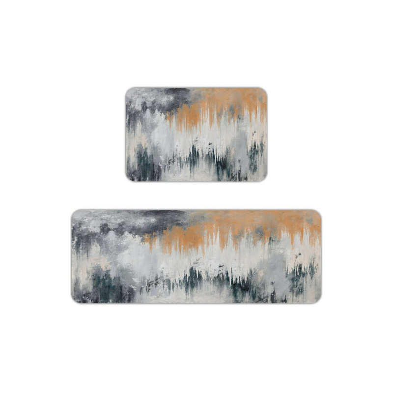 Orange & Gray Abstract, Kitchen Mats 2-Piece