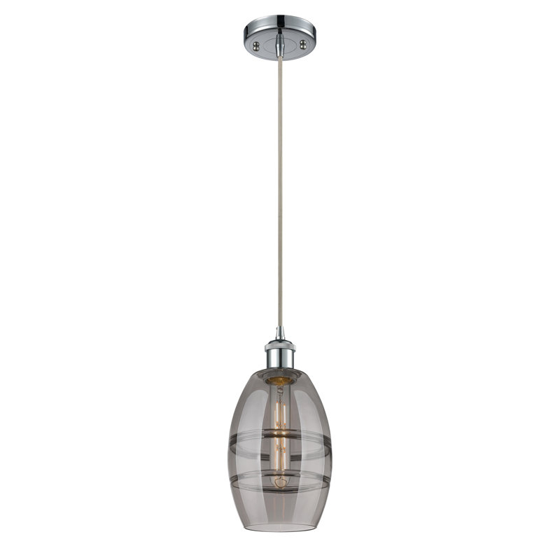 Luminaire suspendu 1 lumière Absalat, H 8,13 po x l 5,88 po x P 5,88 po, Gris fumée clair, Chrome poli