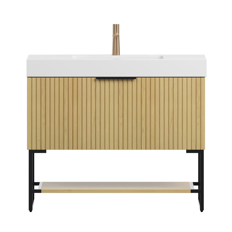 YOLAN 36" Bathroom Vanity&Sink, Oak, White, 36"