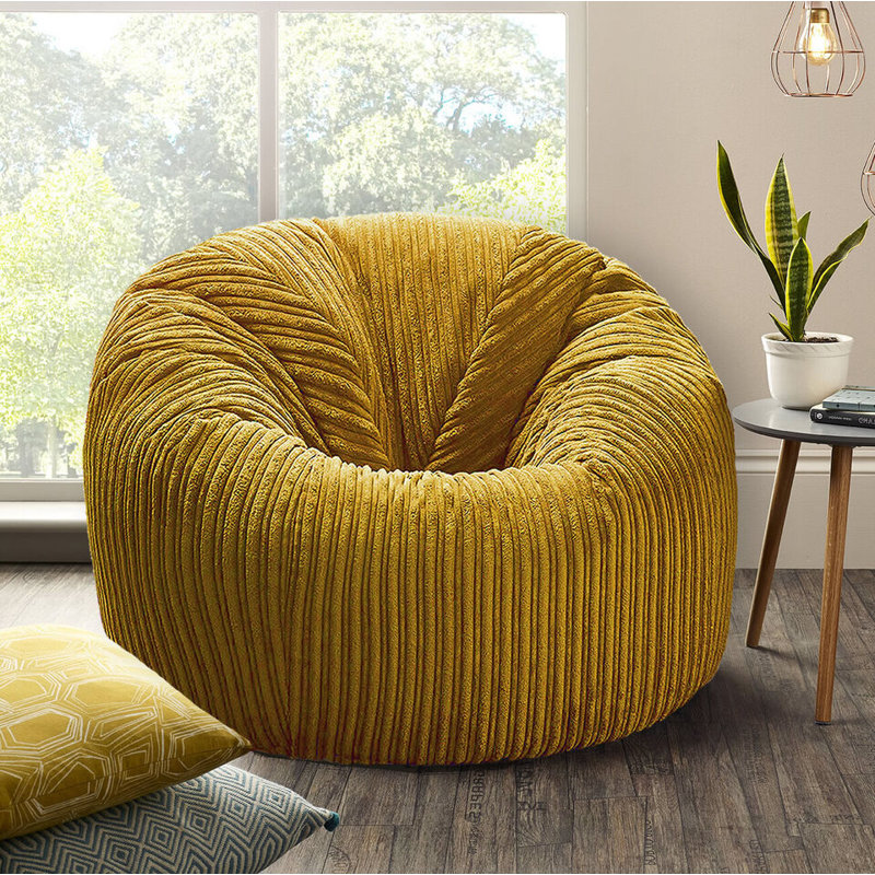 XXL Jumbo Cord MEGA Size Classic Beanbag Chair Ready Filled, Yellow